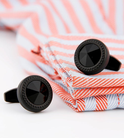 Black Polyhedral Crystal Cufflinks for Men In Gift Case Classic Black Tone Men's Cufflinks Set with Gemstone for Wedding Party Anniversary Busines...