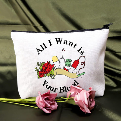 BDPWSS Phlebotomy Technician Gifts Phlebotomy Bags For Women PBT Nurse Graduation Gifts All I Want Is Your Blood Cosmetic Makeup Bag For Technicia...