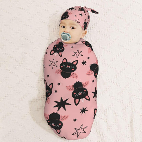 Halloween Cute Cartoon Bat Newborn Swaddle Blanket with Beanie Set Soft Baby Sleep Sack Stretch Adjustable Swaddle Wraps Receiving Blankets...