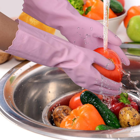 Bamllum Rubber Cleaning Gloves - 3 Pairs Latex Free Kitchen Cleaning Gloves with Cotton Liner- Household Dishwashing Gloves, Non- Slip Waterproof ...