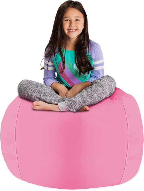 Posh Stuffable Kids Stuffed Animal Storage Bean Bag Chair Cover - Childrens Toy Organizer, Large 38" - Solid Pink...