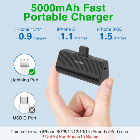 Mini Portable Charger for iPhone, 5000mAh Small Battery 2 Packs Ultra-Compact Power Bank Compatible with iPhone 14/13/13 Pro/12/12 Pro/11/SE/XR/XS...