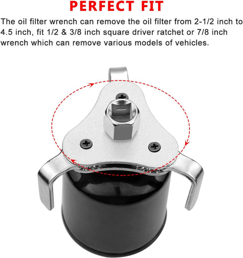 Adjustable Oil Filter Wrench Remover Use From 2-1/2 inch to 4.5 inch Oil Filter Wrench Remover Tool Set 3 Jaw - Silver...