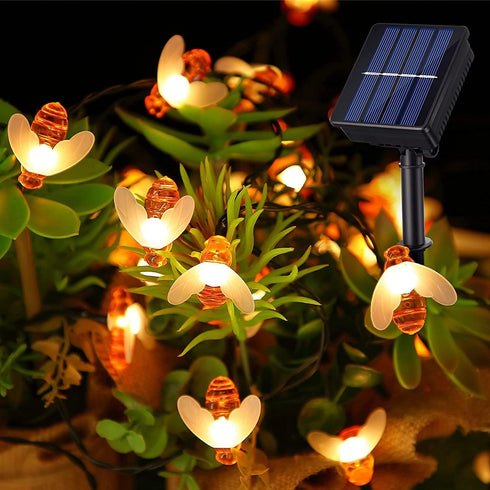 Solar Bee String Lights Outdoor Waterproof 50 LEDs 8 Modes Honeybee Fairy Lights Outdoor Lights Patio Garden Fence Yard Wedding Christmas Tree Dec...