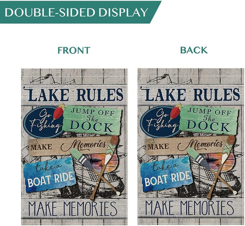 AVOIN Lake Rules Slogan Wood Garden Flag Vertical Double Sided, Jump Off The Dock Relax Boat Canoe Yard Outdoor Decoration 12.5 x 18 Inch...