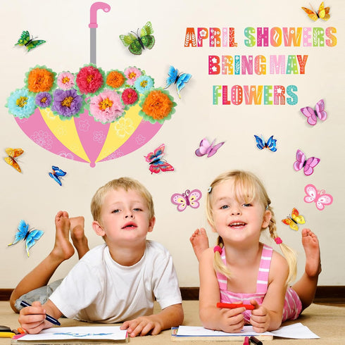 30 Pcs Spring Bulletin Board Decorations Flower Classroom Door Decorations April Showers Bring May Flowers Decorations with Paper Flowers Butterfl...