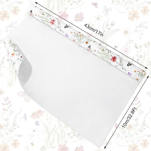 JarThenaAMCS Wildflower Wrapping Paper -Mini Roll- 17 Inch x 32.8Ft Watercolor Floral Butterfly Gift Wrap Paper Spring Art Paper for Wedding Brida...
