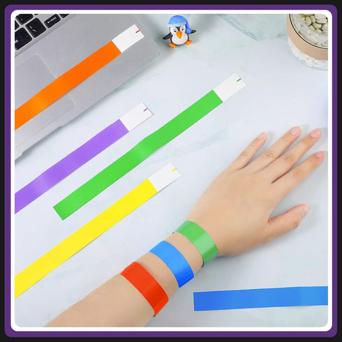 600 Counts Paper Wristbands Neon Wrist Bands Waterproof Hand Bands for Events Bulk Party Armbands Multicolor Pack Adhesive Bracelets Identificatio...