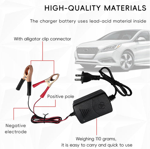 Car Battery Charger, 12V Multipurpose Lead Acid Automotive Charger with Crocodile Clip and Power Indicator, Smart Vehicle Battery Charger for Car,...