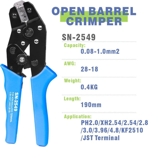 SN-2549 Ratcheting Crimping Tool 0.08-1.0 mm ² 18-28AWG for PH2.0/XH2.54/2.54/2.8/3.0/3.96/4.8/KF2510/JST Dupont style Terminal...