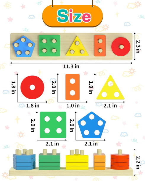 Montessori Toys for 1 2 3 Year Old Boys Girls Toddlers, Wooden Sensory Toys for Ages 2-4 0-2, 1 2 Year Old Boy Girl Birthday Gifts, Educational To...