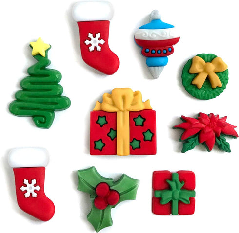Buttons Galore 60+ Assorted Christmas Buttons for Sewing & Crafts - Set of 6 Button Packs - Gingerbread, Presents, Chirstmas Trees & More...
