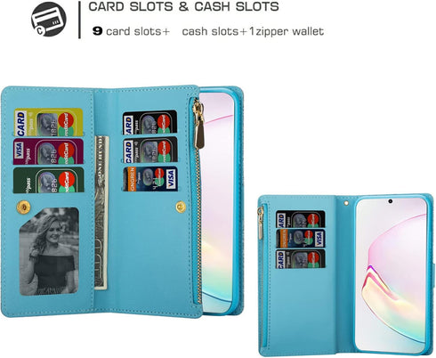 Phone Case for Samsung Galaxy Note 10 Plus Note10+ 5G Wallet Cover with Screen Protector and Wrist Strap Bling Glitter Flip Zipper Card Holder Cel...