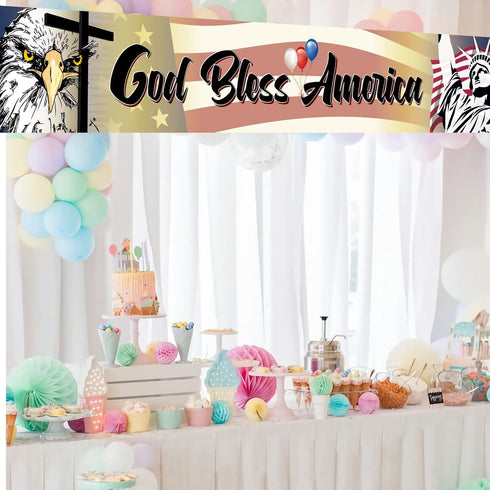 Large God Bless America Banner,Fourth of July Day Outdoor Yard Banner, America Patriotic Banner,Memorial Day Independence Day Party Supplies Decor...
