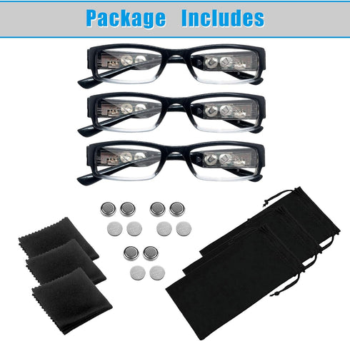 3 Pack Reading Glasses with Lights and Magnifier Reading Glasses with Lights in The Frame Bright Led Readers Magnifying Glasses with Light for Men...