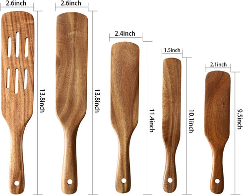 Wooden Spurtles Set for Cooking, 5 Pcs Natural Teak Wood Slotted Spurtles for Stirring, Mixing, Serving, Non-Stick Heat-Resistant Kitchen Utensils...