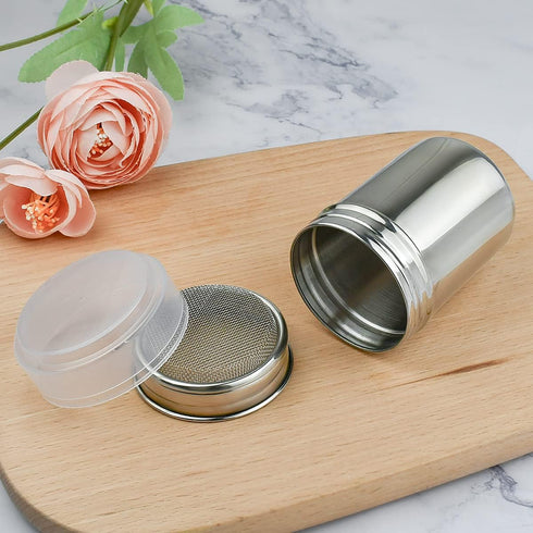 1Pcs Stainless Steel Powder Sugar Shaker Duster with Lid, Fine Mesh Shaker Powder Cans for baking soda Cocoa Cornstarch Coffee Flour ect...