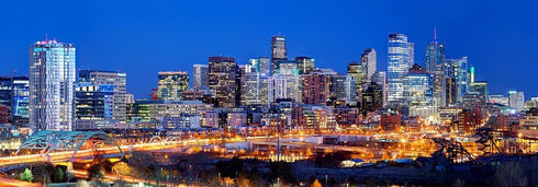 PHOTOSBYJON Denver Skyline 2018 Photo Print UNFRAMED Dusk from NW Color City Downtown 11.75 inches x 36 inches Broncos Photographic Panorama Poste...