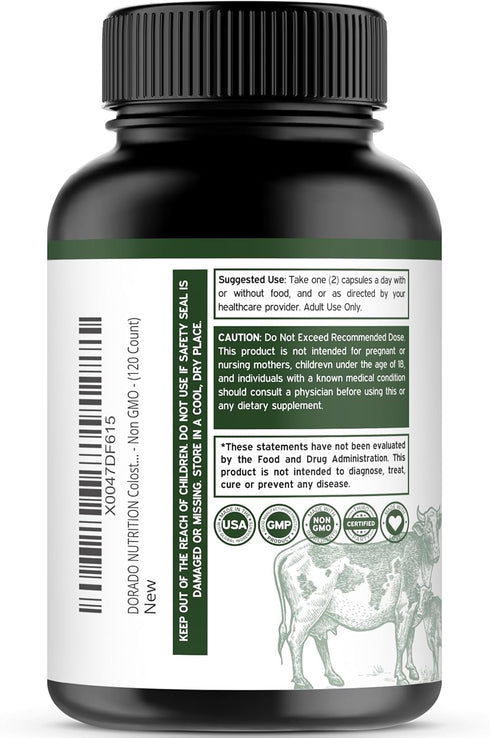 Colostrum Supplement 1000mg Per Serving - (Bovine Colostrum Capsules, Std. to Contain 20% IgG Immunoglobulins) - Grass Fed Colostrum - 120 Vegan C...