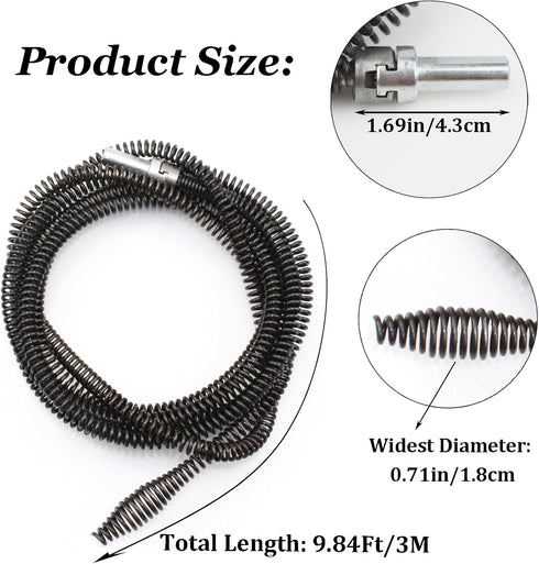 Drain Clog Remover with Drill Connector Drain Auger Cable Drain Snake 9.84Ft Flexible Plumbing Drill Pipe Cleaner for Kitchen, Bathroom, Toilet an...