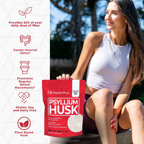 Health Plus, Psyllium Husk, 12 oz, 48 Servings - Natural Detox, Daily Dietary Fiber Supplement, Constipation Relief, Gentle Gut Cleanse, Keto Baki...