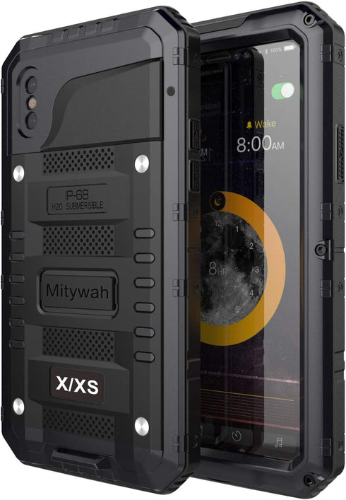 Mitywah Waterproof Case for iPhone X/XS, Heavy Duty Durable Metal Full Body Protective Case Built-in Screen Protection Waterproof Shockproof Dustp...
