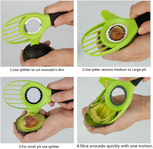 3 in 1 Avocado Slicer Tool Works as a Splitter, Pitter and Cutter as knife peeler scoop with Comfort-Grip Handle (Green-Slicer)...