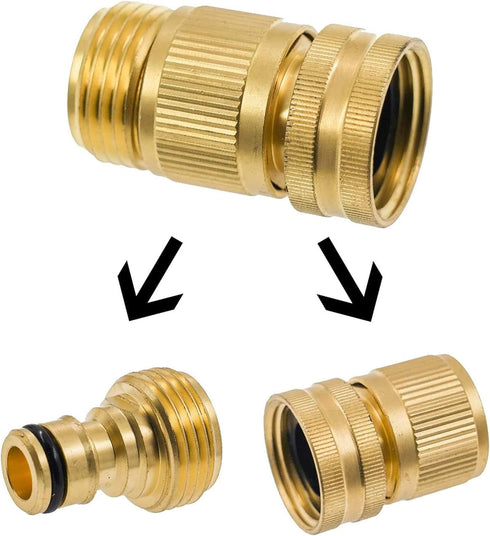 Hourleey Garden Hose Quick Connector, Solid Brass 3/4 Inch GHT Thread Garden Quick Connect Kit, Male and Female No-Leak Water Hose Fittings (4 Set...