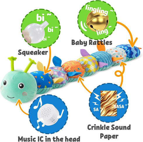 Baby Toys Musical Caterpillar,Infant Toys Stuffed Animal Toys with Ruler Design and Ring Bell,Baby Teething Toys for Tummy Time Newborn Boys Girls...