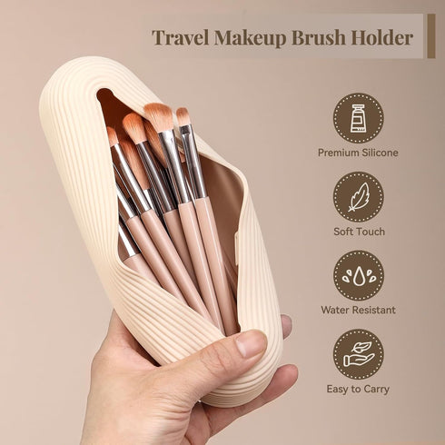 LANDNEOO Travel Makeup Brush Holder, Magnetic Anti-fall Out Silicon Organizer Bag Case, Large Portable Cosmetic Face Brushes Holder, Toiletry Orga...