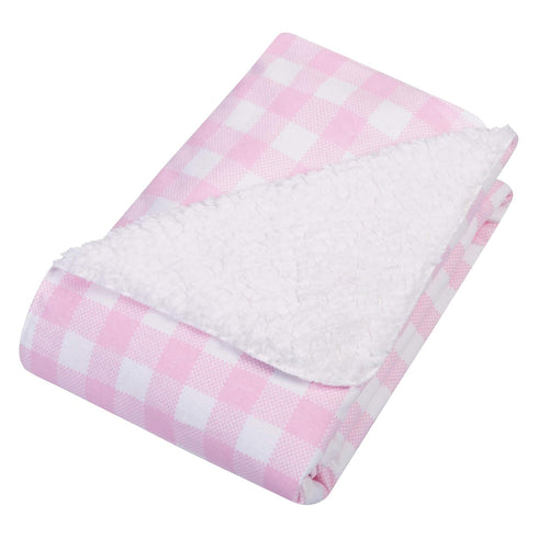 Trend Lab Pink Buffalo Check Flannel and White Faux Shearling Baby Blanket, 30 in x 40 in...
