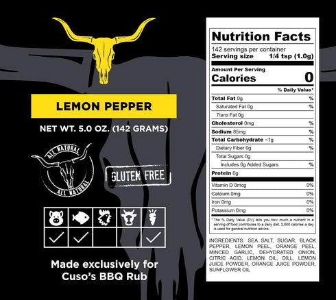 Cuso Cuts Great Tasting Lemon Pepper BBQ Seasoning Rub - Contains All Natural Ingredients - Spices & Rubs for Grill, BBQ & Marinade - Best BBQ Rub...