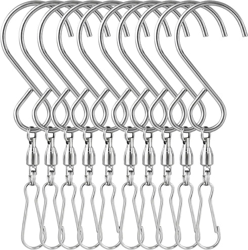 Wind Chime Hanger S Hooks, 10 Pcs 360 Degree Dual Spinning Windsock Chime Supplies Hanger Swivels Clip for Plant Hangers Outdoor, Hanging Basket, ...