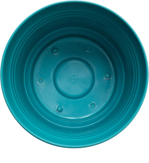 Bloem Saturn Round Planter with Saucer Tray: 10" - Bermuda Teal - Durable Plastic Pot, Matte Finish, Removable Saucer, for Indoor & Outdoor Use, G...
