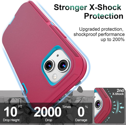 for iPhone 14 Case & iPhone 13 Case 6.1" with 2 Screen Protector Tempered Glass, Heavy Duty Military Grade Full Body Protection Drop-Proof Phone C...