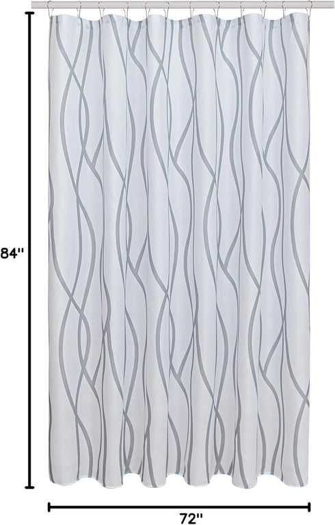 Biscaynebay Extra Long Textured Fabric Shower Curtain 72 W x 84 L, Silver Grey Striped Printed Linen Modern Hotel Luxury Quality Cloth Bathroom Cu...