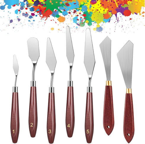 Painting Knife Set, 7pcs Wood Palette Knife Painting Tools Stainless Steel Palette Knife Set Oil Painting Mixing Scraper Art Painting Spatula Kit ...