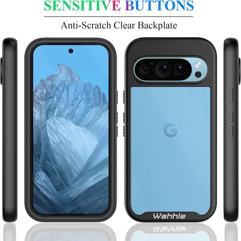 wahhle for Google Pixel 9/9 Pro Case, Built in Screen Protector Full Body Shockproof Slim Fit Bumper Protective Phone Cover for Pixel 9/9 Pro Men ...