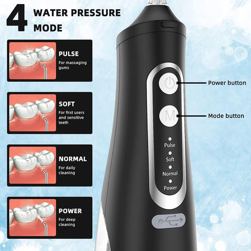 Water Flosser for Teeth Cleaning 4 Modes Rechargeable Oral Irrigator 4 Tips Powerful Battery Life Water Dental Picks IPX7 Waterproof 310ML Water T...