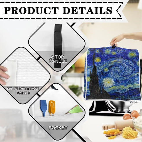 Starry Night Stand Mixer Cover for 4.5-5 Quarts Kitchen Aid, Washable Mixer Dust Cover with Handle and Pocket Kitchen Accessories Small Appliance ...