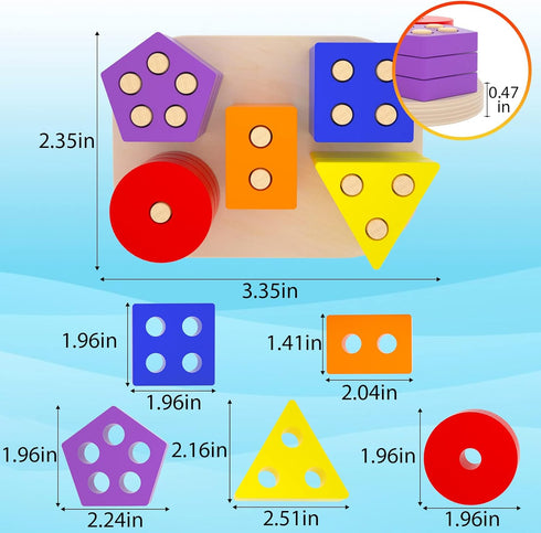 Montessori Toys for 1 2 3 Year Old Toddlers Wooden Shape Sorter Puzzles Sorting & Stacking Toys Educational Learning Toys for Preschool Activity G...