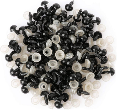 100 Pack Safety Eyes, Black Crafts Safety Eyes Spiral Solid Plastic Eyes with Washers for Bear, Doll, Puppet, Plush Animal and DIY Craft (12mm)...
