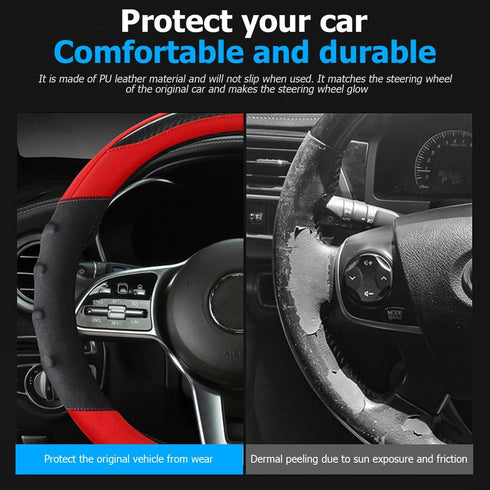 Car Steering Wheel Cover, Non-Slip Vehicle Steering Wheel Protector, Automotive Interior Accessories for Women Men, 15 Inch Universal for SUV, Tru...