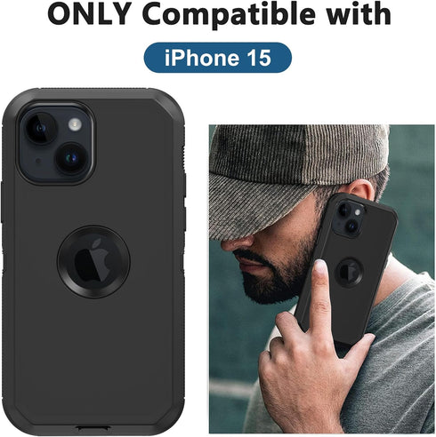for iPhone 15 Case, with Built in Screen Protector Heavy Duty Drop Protection,Full Body 3 Layer Rugged Shockproof Dust Proof Tough Protective Phon...