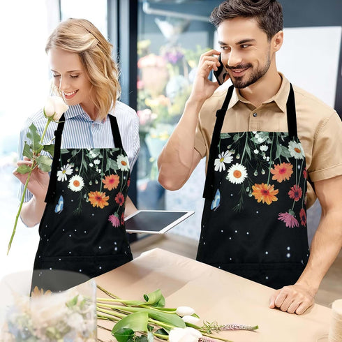 ASPMIZ Floral Apron for Adults, Waterproof Women Apron with 2 Pockets, Flower Cooking Aprons with Adjustable Neck Strap, Kitchen Apron for Washing...