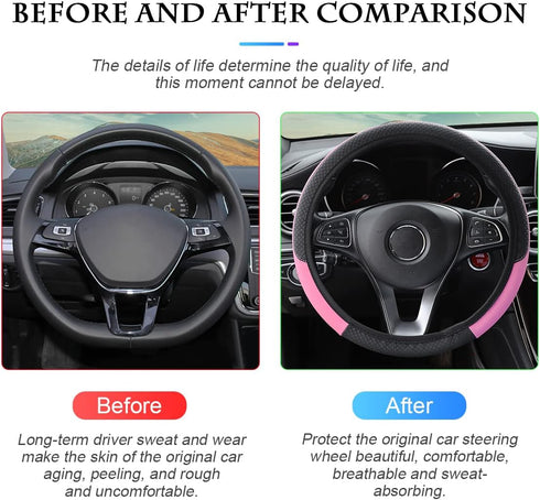 15 Inch Car Steering Wheel Cover, Universal Elastic Stretch Breathable Anti-Slip Leather Without Inner Ring, Auto Accessories Steering Wheel Prote...