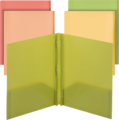 Mr. Pen- Plastic Folders with Pockets and Prong, 5 Pack, Assorted Colors, Pocket Folders, Folders with Prongs, File Folders with Fasteners, 2 Pock...