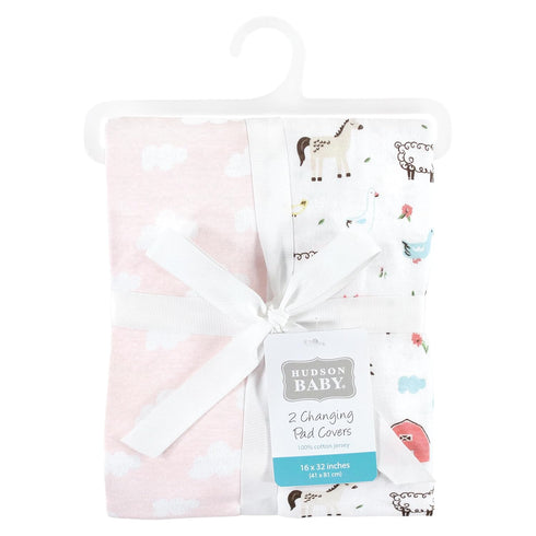 Hudson Baby Unisex Baby Cotton Changing Pad Cover, Girl Farm Animals, One Size...