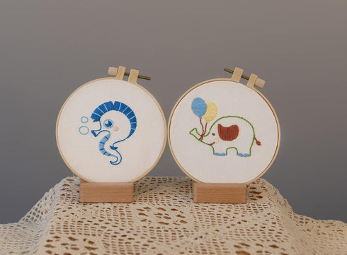Ebherys Level1 hand embroidery kit for beginners starters,not cross stitch, 2 cute patterns 2 hoops needlepoint kit, DIY work instructions (Sea Ho...