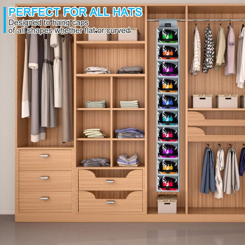 VAESIDA Hat Rack - 10 Shelf Upgraded Version Hat Organizer for Closet with Dust Shield & Side Mesh Storage Pockets - Hat Holder & Hat Racks for Ba...